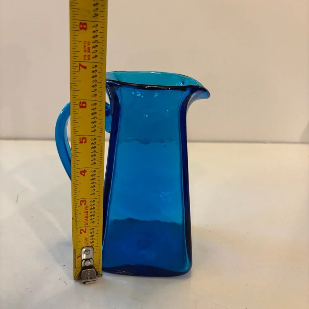 Blenko Blue Glass Hand Blown Glass Vase/ pitcher